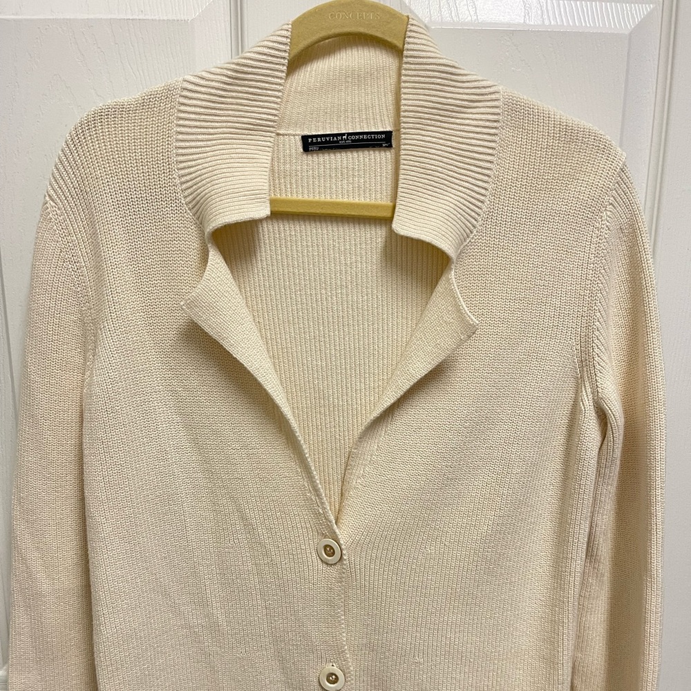 Peruvian Connection Cream Button Front Cardigan - image 2